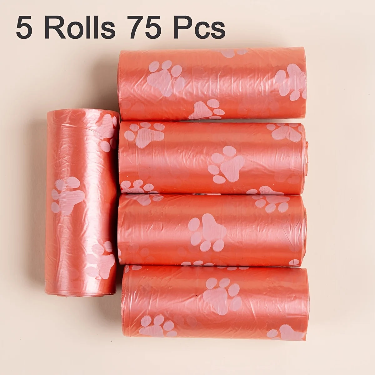 Rote Hundekotbeutel mit Pfotenmuster – 75 Stück, 5 Rollen, Easy-Tear-Design
